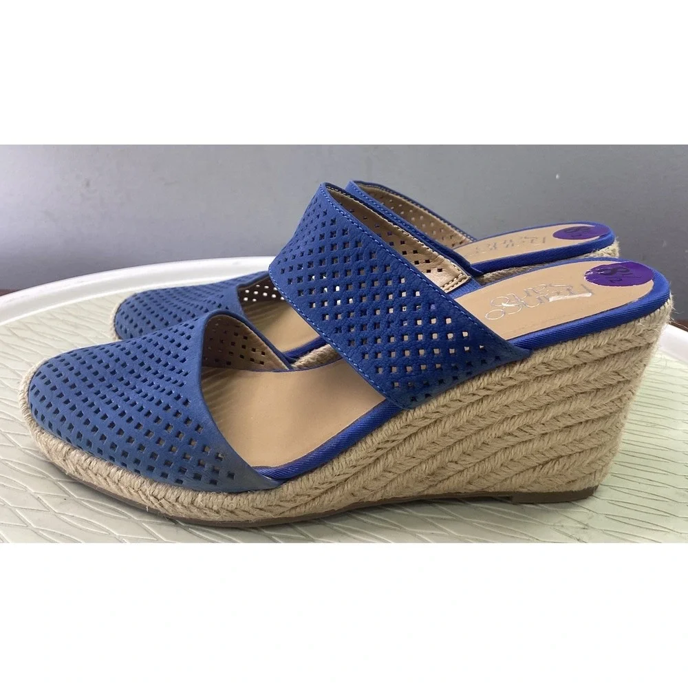 FRANCO SARTO Womens Wedges‎ Heeled Sandals Espadrille Dress Shoes Blue Sz.8.5